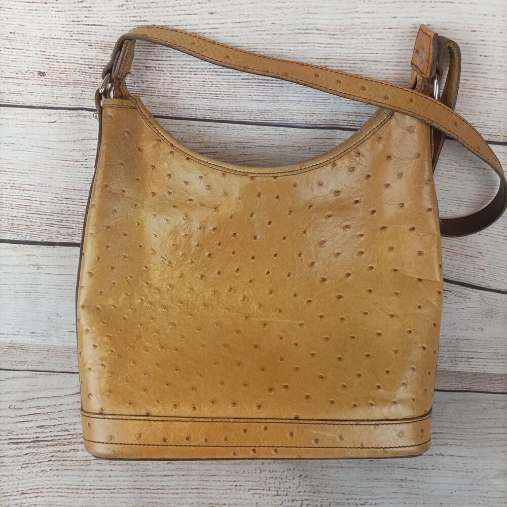 Donney & Bourke Ostrich Hobo Bag Purse Tan Brown Leather - Picture 3 of 5